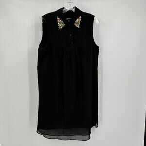Oleg Cassini Womens Dress Embellished Collar Size 10‎ Black LBD Knee Length Y2K